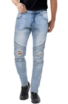 X-ray Raw X Distressed Moto Slim Jeans In Light Blue