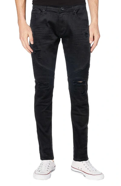 X-ray Raw X Distressed Moto Slim Jeans In Jet Black