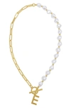 Adornia Imitation Pearl & Paperclip Chain Initial Pendant Necklace In White-e
