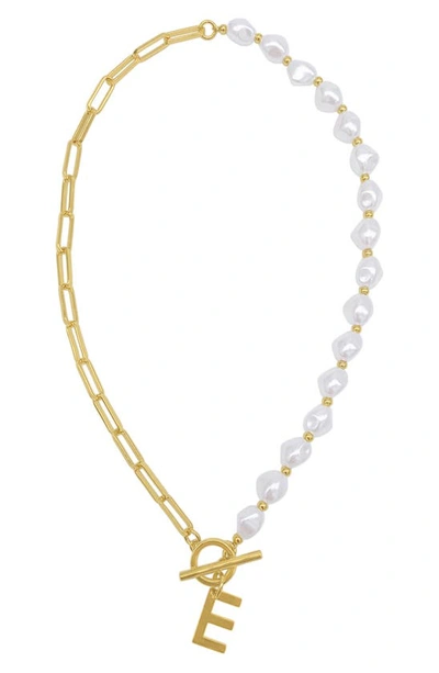 Adornia Imitation Pearl & Paperclip Chain Initial Pendant Necklace In White-e
