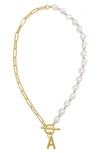 Adornia Imitation Pearl & Paperclip Chain Initial Pendant Necklace In White-a