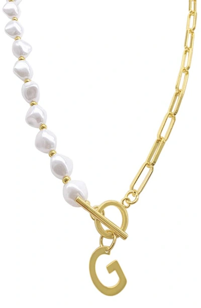 Adornia 14k Gold-plated Paperclip Chain & Mother-of-pearl Initial F 17" Pendant Necklace In Letter G