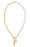 Adornia Imitation Pearl & Paperclip Chain Initial Pendant Necklace In White-k