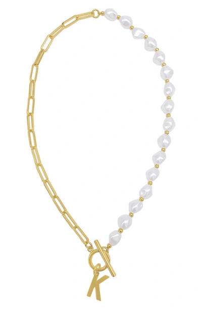 Adornia Imitation Pearl & Paperclip Chain Initial Pendant Necklace In Multi