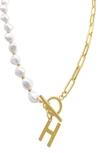 Adornia Imitation Pearl & Paperclip Chain Initial Pendant Necklace In Gold