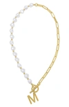 Adornia Imitation Pearl & Paperclip Chain Initial Pendant Necklace In White-m