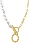 Adornia Imitation Pearl & Paperclip Chain Initial Pendant Necklace In White-o