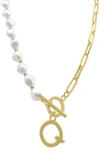 Adornia Imitation Pearl & Paperclip Chain Initial Pendant Necklace In Gold