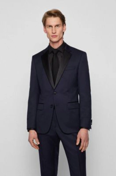 Hugo Boss Tuxedo Jacket In Virgin-wool Serge In Dark Blue