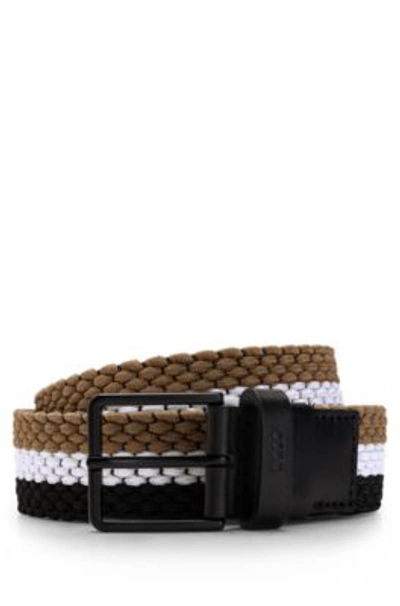 Hugo Boss Woven Belt With Leather Trims And Contrasting Color Detail In Patterned