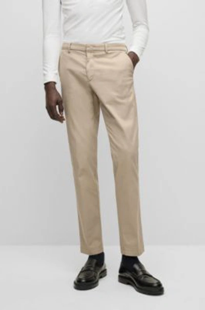 Hugo Boss Slim-fit Chinos In Stretch-cotton Gabardine In Light Beige