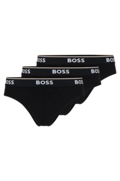 Hugo Boss Three-pack Of Stretch-cotton Briefs With Logo Waistbands In Black