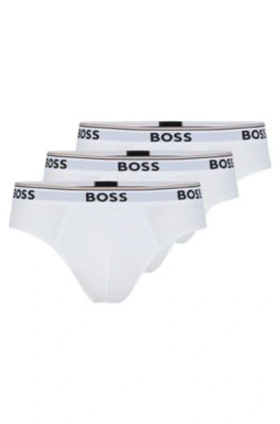 Hugo Boss Three-pack Of Stretch-cotton Briefs With Logo Waistbands In White
