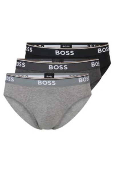 Hugo Boss Three-pack Of Stretch-cotton Briefs With Logo Waistbands In Light Grey