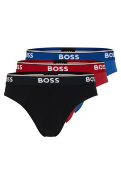 Hugo Boss Three-pack Of Stretch-cotton Briefs With Logo Waistbands In Patterned