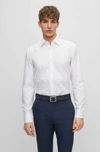 Hugo Boss Slim-fit Shirt In Italian Cotton With Jacquard Monograms In White