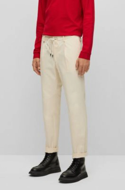 Hugo Boss Slim-fit Trousers In Herringbone Stretch Fabric In White