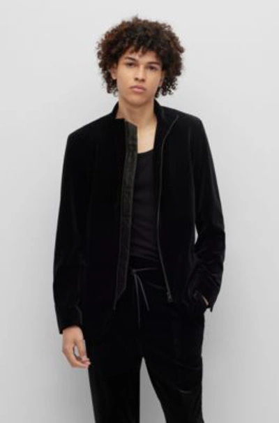 Hugo Extra-slim-fit Jacket In Stretch Velvet In Black