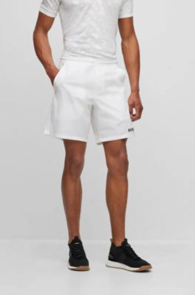 Hugo Boss Boss X Matteo Berrettini Performance-stretch Shorts With Logo Detail And Mesh Accents In White