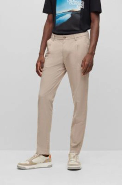 Hugo Boss Slim-fit Trousers In A Patterned Stretch-cotton Blend In Beige