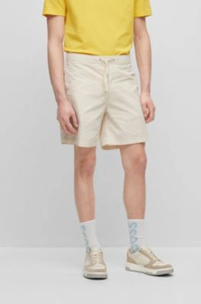 Hugo Boss Regular-fit Shorts In Paper-touch Stretch Cotton In White