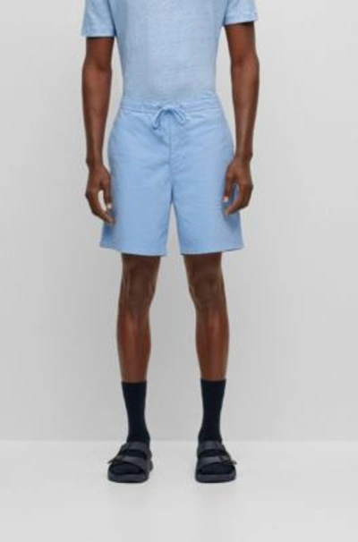 Hugo Boss Regular-fit Shorts In Paper-touch Stretch Cotton In Light Blue