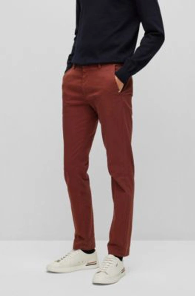 Hugo Boss Slim-fit Chinos In Stretch-cotton Gabardine In Brown