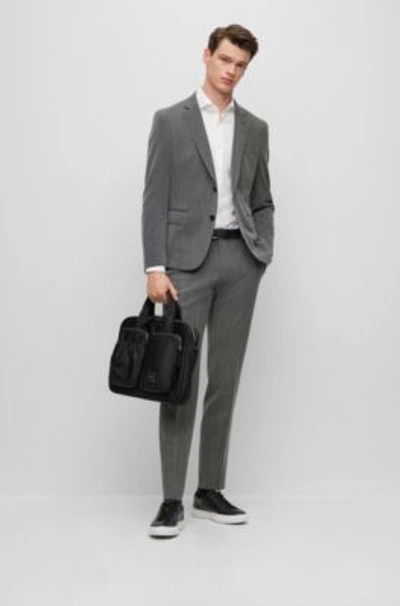 Hugo Boss Slim-fit Suit In Micro-patterned Performance-stretch Cloth In Silver