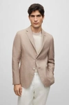 Hugo Boss Slim-fit Jacket In Patterned Linen And Virgin Wool In Light Beige