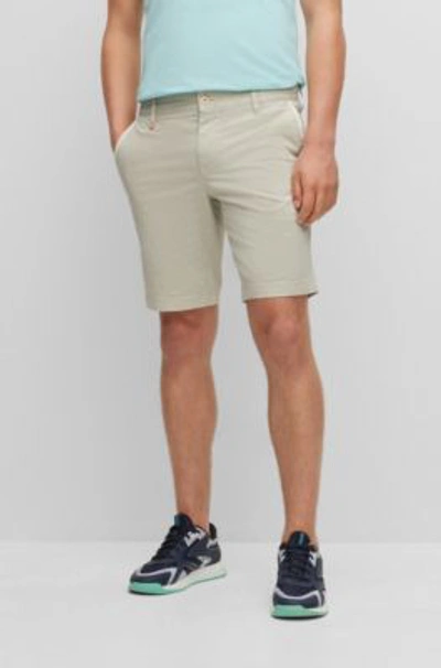 Hugo Boss Slim-fit Shorts In Printed Stretch-cotton Twill In Light Beige