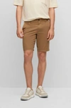 Hugo Boss Slim-fit Shorts In Printed Stretch-cotton Twill In Open Beige 280