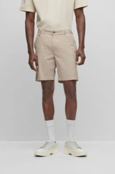 Hugo Boss Slim-fit Shorts In Cotton-blend Poplin In Beige