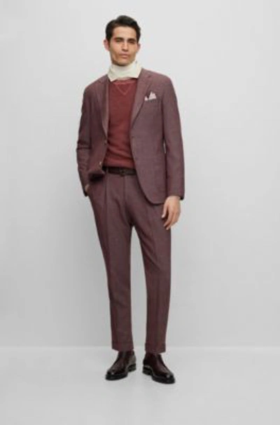 Hugo Boss Slim-fit Suit In A Patterned Wool Blend In Dark Red