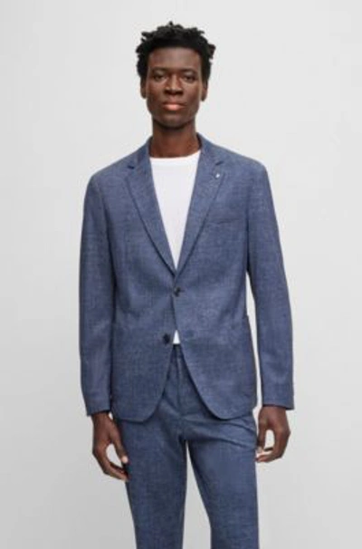Hugo Boss Slim-fit Jacket In Melange Stretch Jersey In Dark Blue