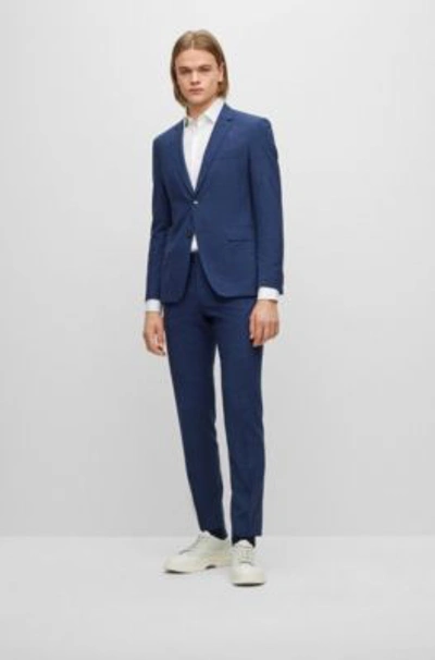 Hugo Boss Extra-slim-fit Suit In Patterned Wool And Linen In Dark Blue