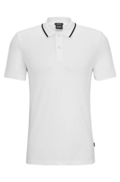 Hugo Boss Regular-fit Polo Shirt With Monogram Jacquard In White