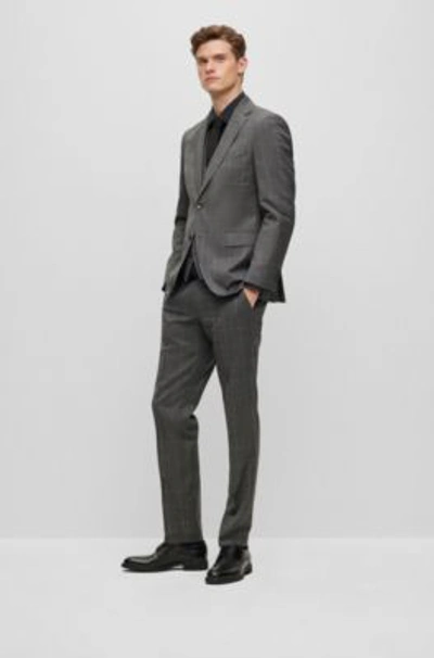 Hugo Boss Three-piece Regular-fit Suit In Checked Virgin Wool In Silver