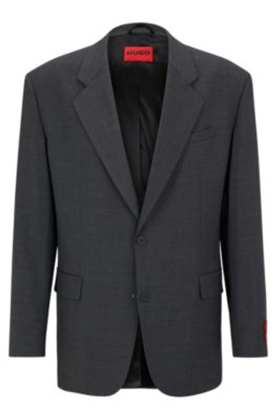 Hugo Single-breasted Jacket In Performance-stretch Fabric In Dark Grey