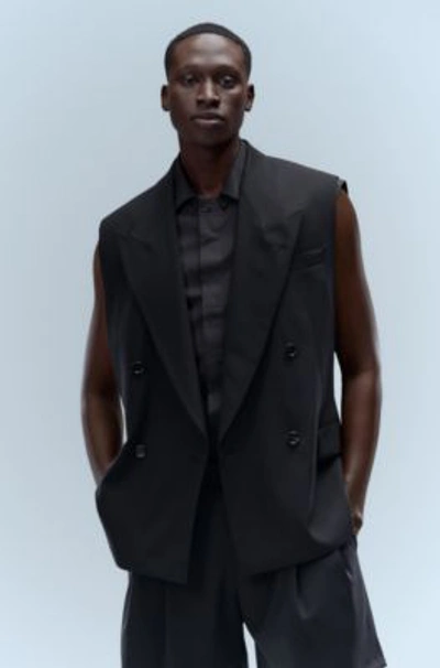 Hugo Boss Oversized-fit Sleeveless Jacket In Stretch Wool In Black