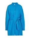 8 By Yoox Linen Belted Chemisier Mini Dress Woman Short Dress Azure Size 10 Linen In Blue