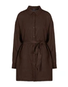 8 By Yoox Linen Belted Chemisier Mini Dress Woman Short Dress Dark Brown Size 12 Linen