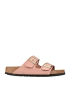 Birkenstock Arizona Leather Dual-buckle Slide Sandals In Pink