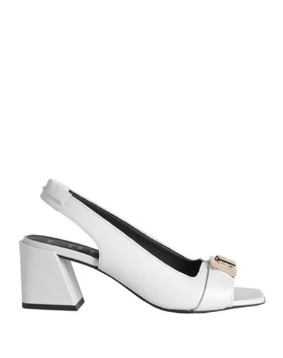 Furla Woman Sandals Light Grey Size 11 Soft Leather In Off White