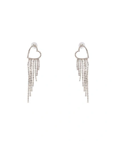 8 By Yoox Heart Shaped Rhinestones Earrings With Fringes Woman Earrings Silver Size - Copper, Glass