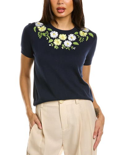 Brooks Brothers Embroidered Floral Sweater In Blue