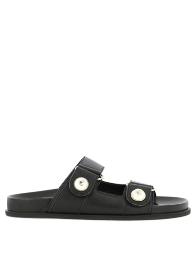 Jimmy Choo Fayence Pearly-button Slide Sandals In Black