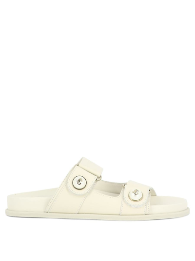 Jimmy Choo Fayence Pearly-button Slide Sandals In White