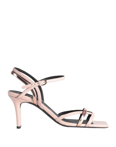 Furla Woman Sandals Blush Size 8 Ovine Leather, Polyurethane In Pink