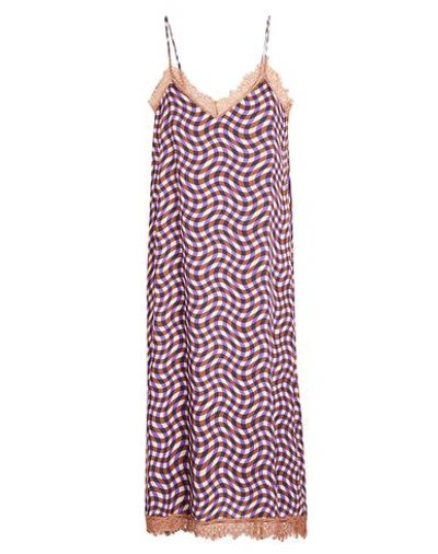 8 By Yoox Printed Slip Midi Dress W/ Lace-trims Woman Midi Dress Brown Size 8 Viscose