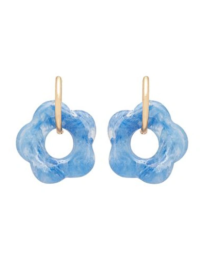 8 By Yoox Small Hoops With Resin Flower Pendant Woman Earrings Azure Size - Resin, Copper In Blue